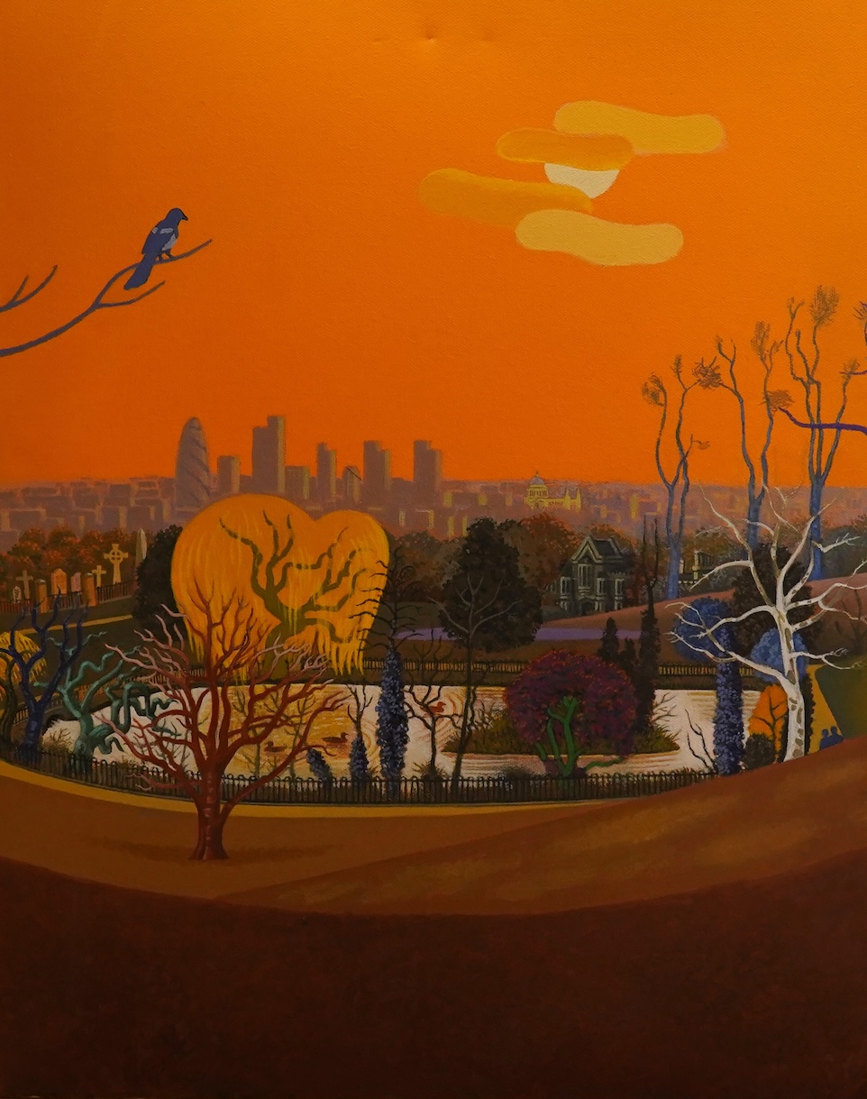 Ken Laidlaw (b.1945), Surreal landscape, signed and dated ‘07, a set of three triptych oils on canvas, unframed, each 51 x 40cm